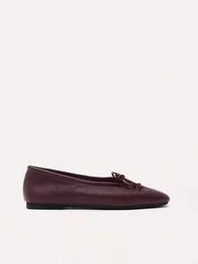 Nöista Deep Burgundy Leather Effect Ballet Flats, Soft Rounded Toe And Delicate Bow Detail, Creating A Timeless And Minimalist Style. - Burgundy - View 7