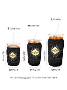 HARRY POTTER X SHEIN 1Pc Cute Printed Fabric Cup Holder, Neoprene Cup Sleeve Thermal Insulation Material, Reusable, S/M/L Three Sizes, Suitable For Different OZ Coffee Cups - Black - View 2