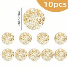 1 Set Disposable Gold Placemats, 13-Inch Round Gold Foil Mesh Pressed Autumn Dining Table Mats, Gold Metal Thin Net Table Flags, Suitable For Home Decor, Dining Table, Wedding, Birthday Party - Multicolor - View 10