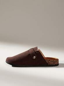 Solecia Retro Suede Half-Drag Women's Shoes, Metal Buckle Cork Bottom ...