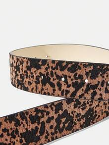Maija Spice Girl Style Leopard Print Belt, Retro Oval Flat Buckle Decorative Thin Belt - Brown - View 4