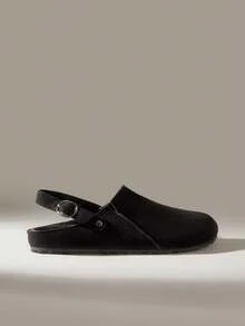 Solecia Autumn And Winter New Elegant Imitation Suede, Round Toe, Back Lift Buckle Design, Slip-On Off The Heel, Women's Flat Shoes - Black velvet - View 3