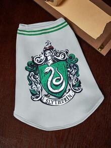 HARRY POTTER X SHEIN 寵物學院風裝扮服飾，連帽披風與背心，貓狗通用四季款，XXS-XXXXXL 多尺寸，徽章印花，透氣親膚，適合節日派對、主題聚會，貓狗趣味玩耍穿著 - 黑灰色 - 查看 2