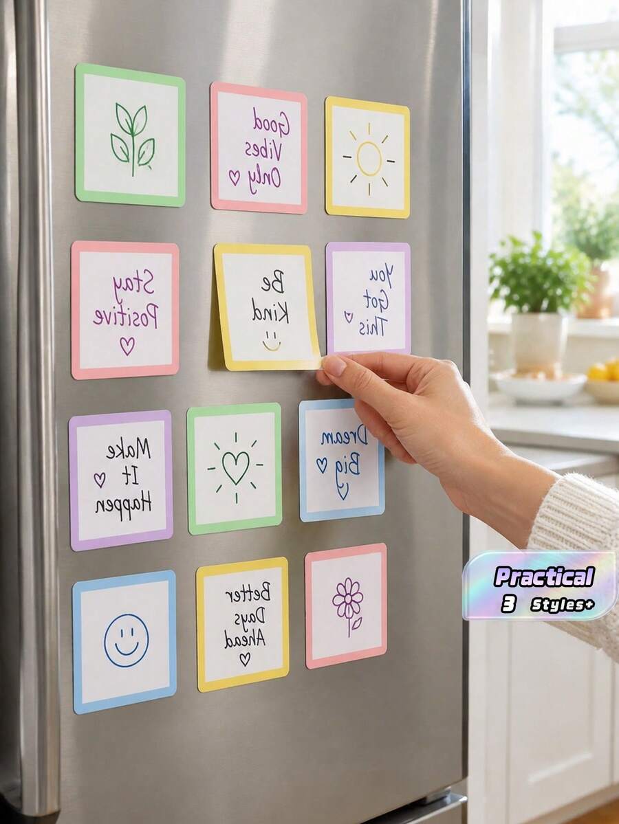 12 Reusable Magnetic Notes, 4X4 Inches – Back‑To‑School Special – Erasable Labels For Whiteboards, Refrigerators, Lockers, And More – Perfect For Office And Classroom Organization Or Home Reminders - Multicolor - View 1