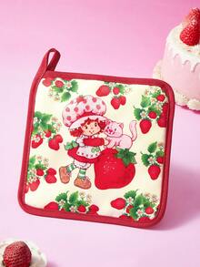 Strawberry Shortcake X SHEIN 1pc/2 Pcs Cute Cartoon Print Kitchen Insulation Set, Insulation Mat, A Must For Kitchen Baking, Effectively Isolating Heat Sources, Single/Combination - Beige - View 2