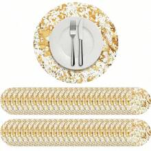 1 Set Disposable Gold Placemats, 13-Inch Round Gold Foil Mesh Pressed Autumn Dining Table Mats, Gold Metal Thin Net Table Flags, Suitable For Home Decor, Dining Table, Wedding, Birthday Party - Multicolor - View 1