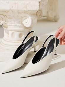 CUCCOO CHICEST Spring And Summer V-Mouth Pointed Back Empty Stiletto French Strap High Heels Commuter Shoes - Off-white - View 2
