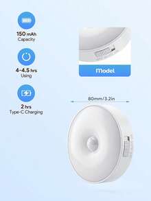 Teckwe 1件/3件/6件 暖光 LED 無線感應壁燈，可充電夜燈，自動開關，適用於廚房、臥室、客廳、走廊、浴室、房間裝飾 - 白光 - 查看 5