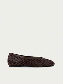 Nöista Pointed Ballet Flat Combining Smooth And Openwork Woven Panels, With A Deep Vamp And Lightweight Design For Summer Wear. - Coffee Brown - View 9