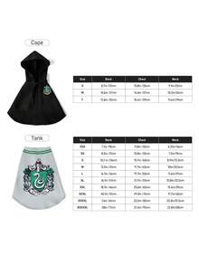 HARRY POTTER X SHEIN 寵物學院風裝扮服飾，連帽披風與背心，貓狗通用四季款，XXS-XXXXXL 多尺寸，徽章印花，透氣親膚，適合節日派對、主題聚會，貓狗趣味玩耍穿著 - 黑灰色 - 查看 7