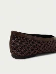 Nöista Pointed Ballet Flat Combining Smooth And Openwork Woven Panels, With A Deep Vamp And Lightweight Design For Summer Wear. - Coffee Brown - View 12