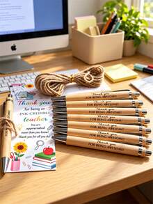 10Sets School Ball Point Pen Set, Color Thank You Bookmark, Hemp Rope, Black Ink Pen, School Season Gift Set, School Supplies, School Ball Point Pen, Suitable For Back-To-School Gifts, Gifts For Teachers, Colleagues And Friends - Multicolor - View 5