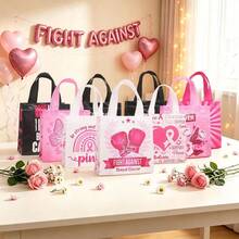24Pcs Pink Ribbon Breast Cancer Awareness Non-Woven Tote Bags, Reusable Waterproof Fight Against Breast Cancer Gift Bags With Handles, Hope Butterfly Print Charity Favor Bags For Breast Cancer Awareness Event - Multicolor - View 4