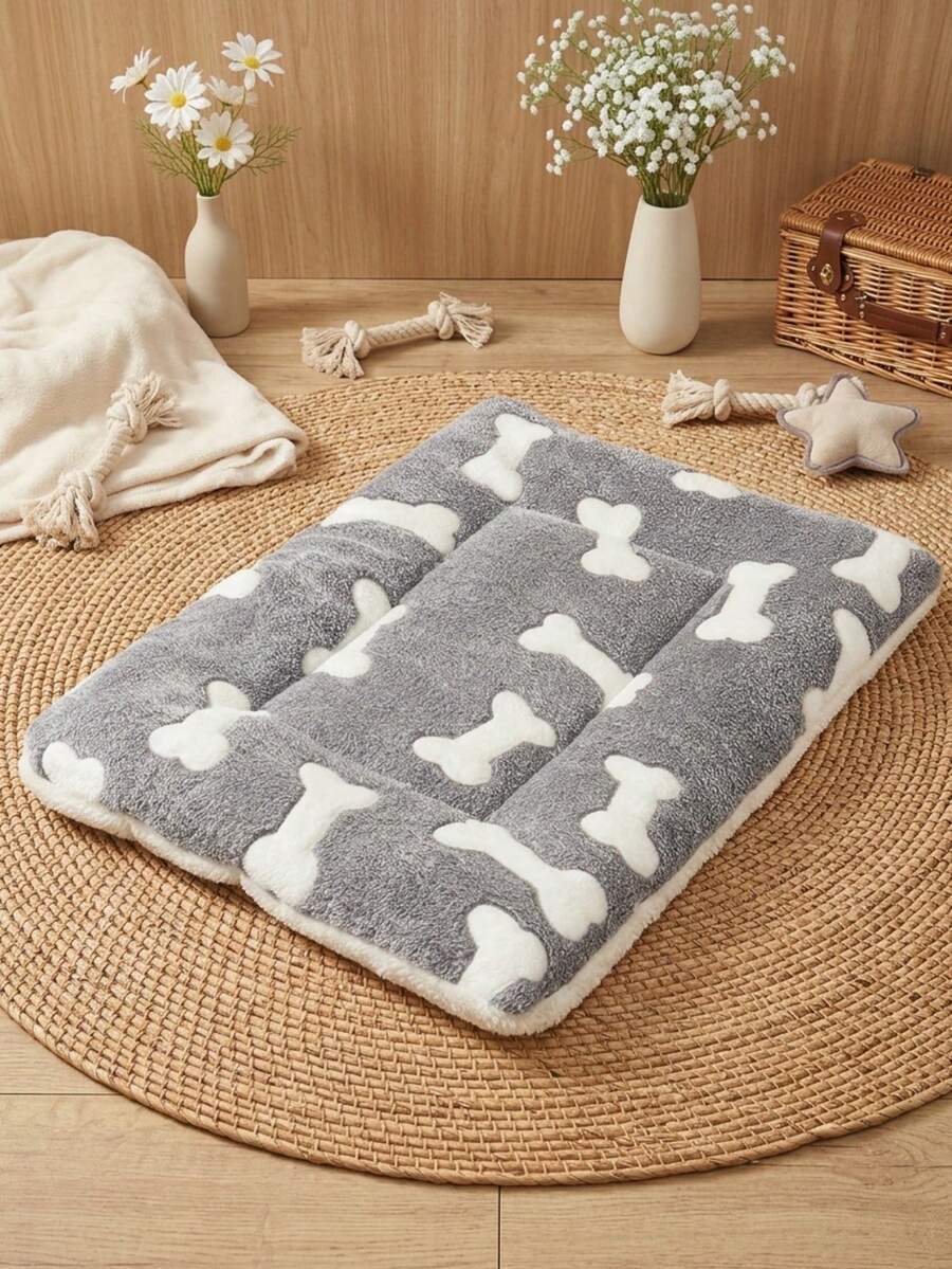 PETSIN 1 Piece Polyester Pet Mattress, Grey Base With White Bone ...