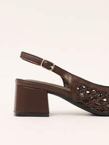 Nöista Women's Fashion High-Heeled Shoes, Brown Woven Cross-Strap Sandals, Exquisite Mesh Upper, Breathable And Comfortable, Retro Style, Suitable For Spring - Coffee Brown - View 4