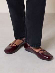 Nöista Burgundy T-Button Mary Jane Women's Shoes, Versatile, Simple And Fashionable Flats - Burgundy - View 5