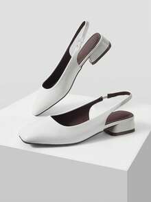 Mnmlis Women's Square Toe Chunky Heel Commuter Minimalist Slingback High Heel Pumps - White patent leather - View 3
