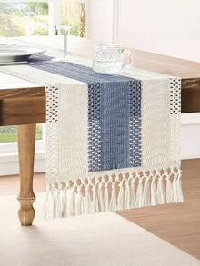 1pc Boho Table Runner Macrame Table Runners For Home Decor ,Cream & Brown Macrame Table Runner With Tassels For Boho Dining Bedroom Decor Rustic Bridal Shower,Farmhouse Rustic Table Runner,Place Mat,Thanksgiving Christmas Home Decor (Multiple Sizes Available) - Figure eight sky blue - View 3