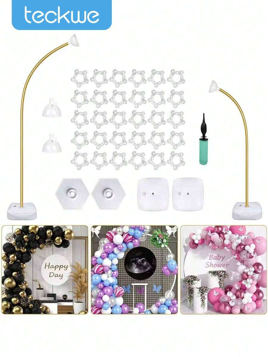 TECKWE 9-Foot And 6-Foot Golden Balloon Holder Kits,Bending Balloon Stand For Floor, Easy Assembly, Upgrade Stability & Reusable, And Semi-Arch Balloon Holders With Bases, Suitable For Weddings, Birthdays, Halloween, And Christmas For Christmas - Yellow - View 1