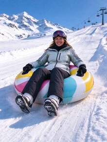 1 pieza Tubo inflable de nieve de PVC para adultos, trineo inflable redondo y reforzado, anillo de esquí y deslizamiento en la nieve para exteriores en invierno - M - Ver 7