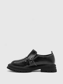 CUCCOO BIZCHIC Wrinkled Design Round Head Platform Loafers Women's Casual Black Versatile Fashion Punk Style Versatile Outdoor Single Shoes - Black - View 3