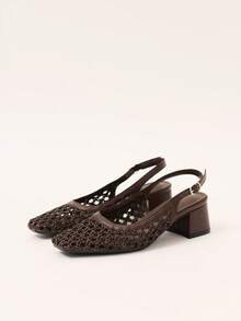 Nöista Women's Fashion High-Heeled Shoes, Brown Woven Cross-Strap Sandals, Exquisite Mesh Upper, Breathable And Comfortable, Retro Style, Suitable For Spring - Coffee Brown - View 1