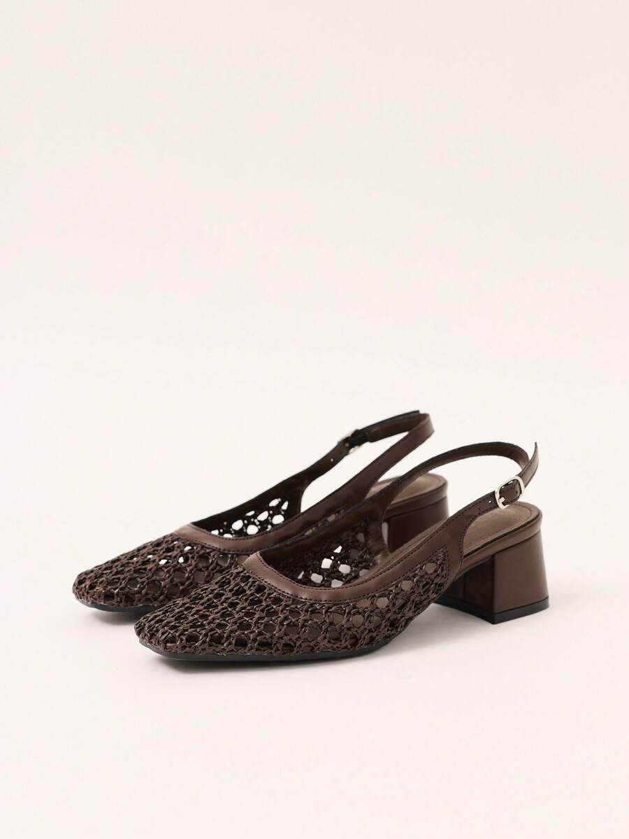 Nöista Women's Fashion High-Heeled Shoes, Brown Woven Cross-Strap Sandals, Exquisite Mesh Upper, Breathable And Comfortable, Retro Style, Suitable For Spring - Coffee Brown - View 1