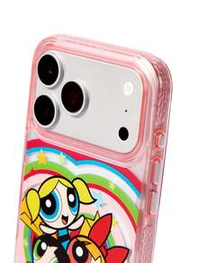 THE POWERPUFF GIRLS X SHEIN Strap Pattern Powder Mobile Phone Case, Anti-Drop Protection IPhone11-17 Mobile Phone Case - Multicolor - View 3