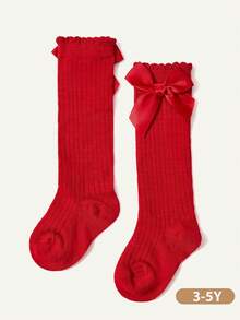 Cozy Pixies 1 Pair Of Baby Children And Girls Bow Solid Color High Socks College Style Stockings - Multicolor - View 18