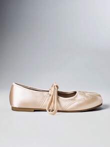 SHEIN Solezae Women's Beige Split-Toe Lace-Up Ballet Flats, Soft Sole Comfortable Flat Shoes - Apricot - View 6
