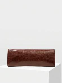 MOTF LADIES FASHION BROWN CLUTCH BAG, EXQUISITE RETRO CROCODILE PATTERN PU BAGUETTE BAG, FOR PARTIES, PARTIES, SHOPPING, WEDDINGS, DRESS MATCHING - Brown - View 3