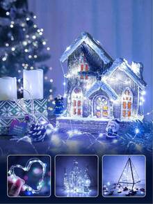 Teckwe 1pc Home Decoration LED Copper Wire String Lights, Battery Powered,Christmas Home Decorative Light String, Christmas Tree Decor LED Fairy String Light,Flexible Silver Wire Decorative Lights For Christmas Bedroom Wedding Party Home Decoration - Copper wire - View 8
