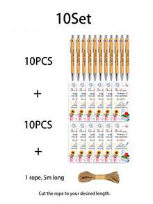 10Sets School Ball Point Pen Set, Color Thank You Bookmark, Hemp Rope, Black Ink Pen, School Season Gift Set, School Supplies, School Ball Point Pen, Suitable For Back-To-School Gifts, Gifts For Teachers, Colleagues And Friends - Multicolor - View 7