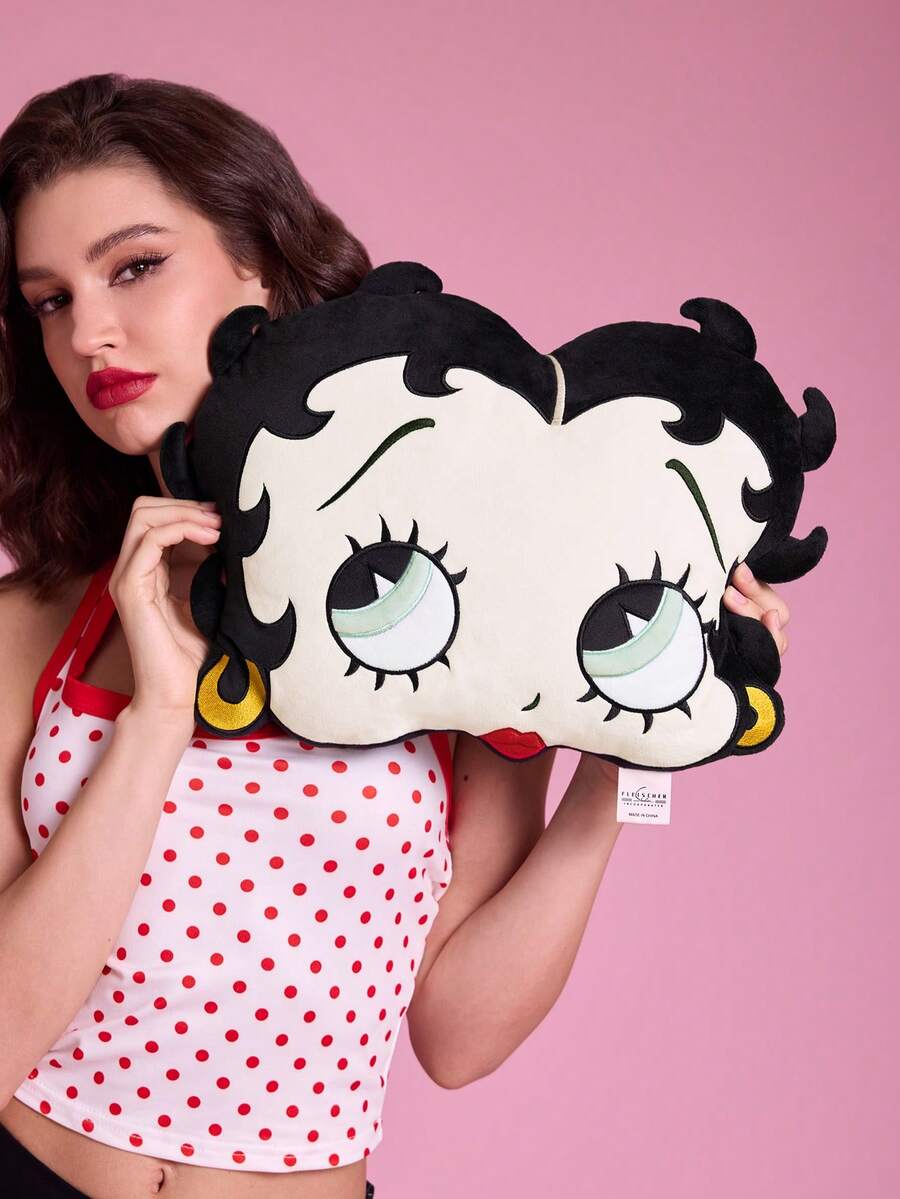 Betty Boop x SHEIN 1pc Cute Cartoon Shaped Decorative Pillow, Suitable For Sofa And Car - Black - View 1