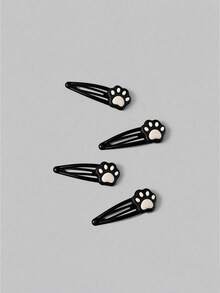 ROMWE Anime 4 piezas de pinzas para el cabello con forma de pata de gato en blanco y negro, pinzas para el cabello lindas para adultos, accesorios para el cabello versátiles para uso diario - Blanco y Negro - Ver 3