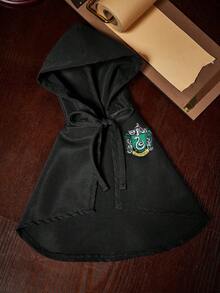 HARRY POTTER X SHEIN 寵物學院風裝扮服飾，連帽披風與背心，貓狗通用四季款，XXS-XXXXXL 多尺寸，徽章印花，透氣親膚，適合節日派對、主題聚會，貓狗趣味玩耍穿著 - 黑灰色 - 查看 3
