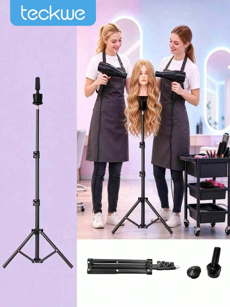 TECKWE Wig Stand Tripod, 23-47in Adjustable, 0.8in For Mannequin Head Steel-Reinforced For Stable Styling; Fits Canvas/Foam/Cork Heads 20-24in - View 1