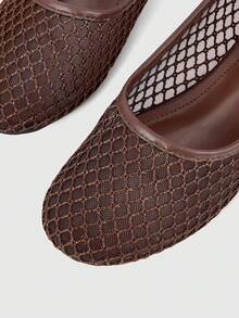 Sleekvia New Women's Summer Popular Fashion Minimalist Woven Breathable Mesh Pointed Toe Adjustable Strap Flat Brown Shoes - Brown - View 3