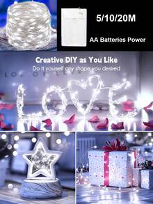 Teckwe 1pc Home Decoration LED Copper Wire String Lights, Battery Powered,Christmas Home Decorative Light String, Christmas Tree Decor LED Fairy String Light,Flexible Silver Wire Decorative Lights For Christmas Bedroom Wedding Party Home Decoration - Copper wire - View 7