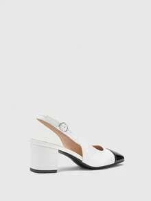 CUCCOO BIZCHIC Women's Patent Leather Suspender Heels, Pointed Buckle Heels, Commuter Retro Brown Metal Buckle Heel Dress Sandals, Suitable For Office Party Dates - White - View 3