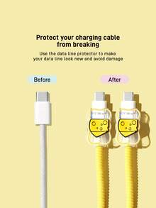 TOM & JERRY X SHEIN 數據線保護套，適用於 iPhone 充電器，4 件組手機線材保護套，充電器保護套（不含數據線） - 黃色 - 查看 4
