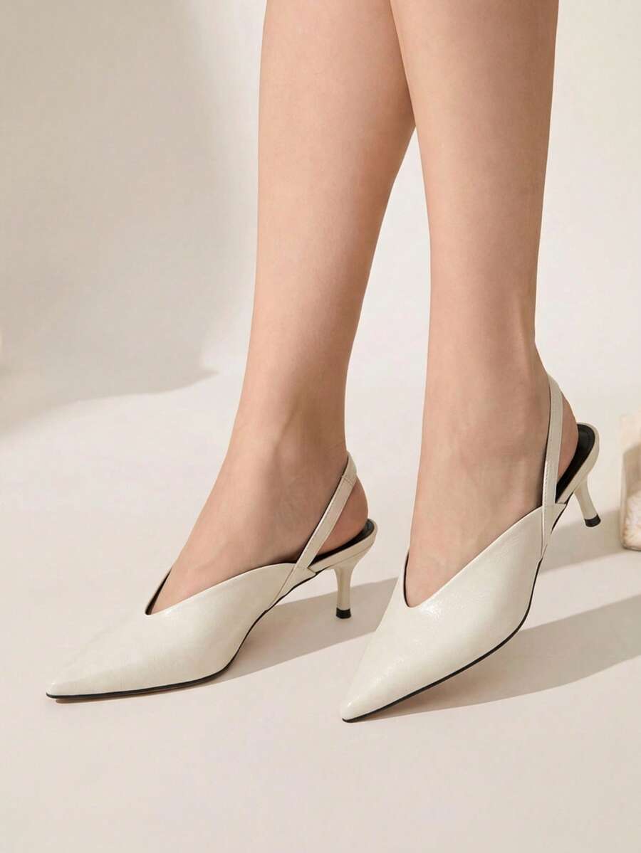 CUCCOO CHICEST Spring And Summer V-Mouth Pointed Back Empty Stiletto French Strap High Heels Commuter Shoes - Off-white - View 1