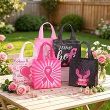 24Pcs Pink Ribbon Breast Cancer Awareness Non-Woven Tote Bags, Reusable Waterproof Fight Against Breast Cancer Gift Bags With Handles, Hope Butterfly Print Charity Favor Bags For Breast Cancer Awareness Event - Multicolor - View 2