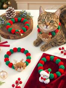 PETSIN 1 Piece, Christmas Pet Fur Ball Collar, Fun And Cute Holiday-Themed Necklace With Bells, Suitable For Small And Medium-Sized Pets - Multicolor - View 3