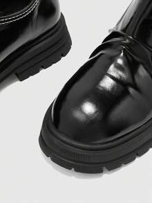 CUCCOO BIZCHIC Wrinkled Design Round Head Platform Loafers Women's Casual Black Versatile Fashion Punk Style Versatile Outdoor Single Shoes - Black - View 4