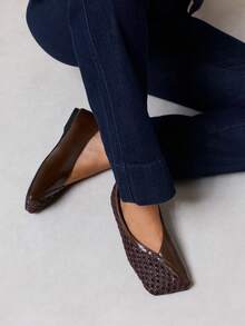 Nöista Pointed Ballet Flat Combining Smooth And Openwork Woven Panels, With A Deep Vamp And Lightweight Design For Summer Wear. - Coffee Brown - View 6