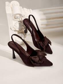 CUCCOO CHICEST Ladies Pointed Thin Heel Double Bow Fashion Versatile Simple Elegant Back Empty Dinner Party High Heels - dark brown - View 8