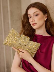 MOTF WOMEN'S FASHION LIGHT LUXURY BOW SHAPE CLUTCH BAG, EXQUISITE RHINESTONE GOLD DINNER BAG, USED FOR PARTIES, FESTIVALS, WEDDINGS, DRESS MATCHING - Gold - View 7