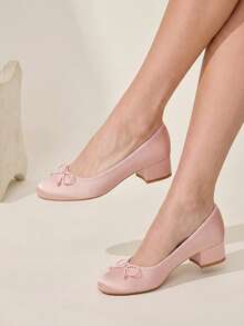 CUCCOO CHICEST 女款優雅粉色蝴蝶結圓頭粗跟高跟舒適鞋 春秋款 - 粉色 - 查看 1