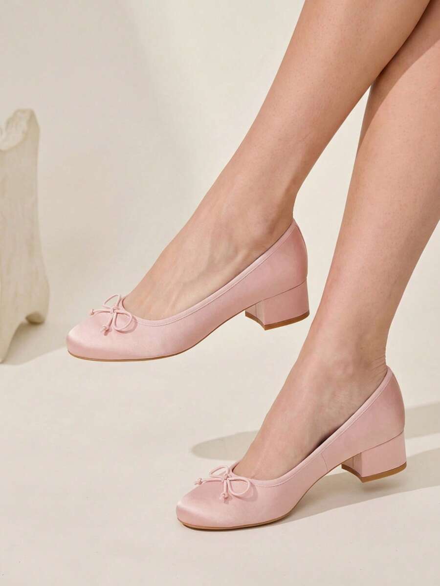 CUCCOO CHICEST 女款優雅粉色蝴蝶結圓頭粗跟高跟舒適鞋 春秋款 - 粉色 - 查看 1